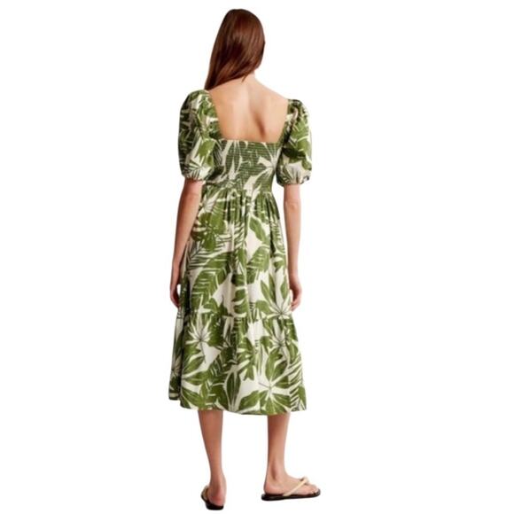 NEW Abercrombie & Fitch Emerson Linen-Blend Puff Sleeve Midi Dress XXLT - Picture 2 of 13